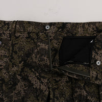 Black Green Cotton Military Pattern Shorts