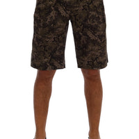 Black Green Cotton Military Pattern Shorts