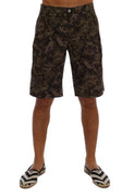 Black Green Cotton Military Pattern Shorts