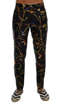 Black Bird Tree Print Silk Pants