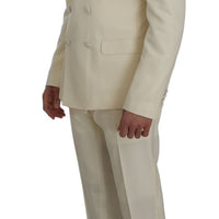 Cream White Wool Silk Slim Fit 3 Piece Suit