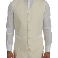 Cream White Wool Silk Slim Fit 3 Piece Suit