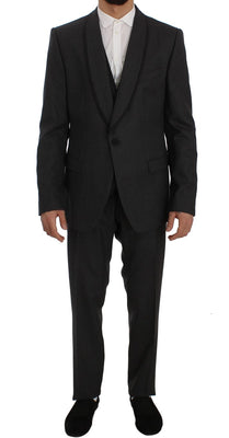 Gray Striped Wool Slim Fit 3 Piece Suit