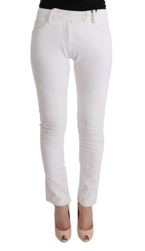 White Cotton Slim Fit Casual Pants