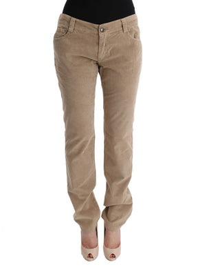 Beige Cotton Velvet Regular Fit Pants