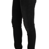 Black Denim Cotton Bottoms Slim Fit Jeans