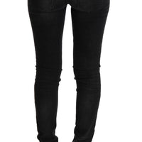 Black Denim Cotton Bottoms Slim Fit Jeans