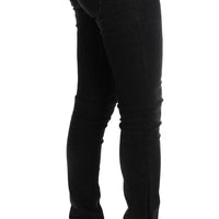 Black Denim Cotton Bottoms Slim Fit Jeans