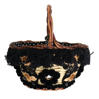 Beige Straw Snakeskin Pom Pom Crystal AGNESE Bag