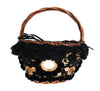 Beige Straw Snakeskin Pom Pom Crystal AGNESE Bag