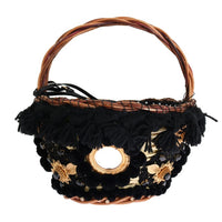 Beige Straw Snakeskin Pom Pom Crystal AGNESE Bag