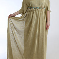 Gold Shift Long Blue Crystal Dress