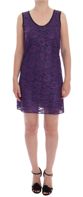 Purple Floral Lace Short Mini Shift Dress