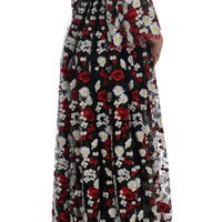 Black Chamomile Roses Embroidered Dress