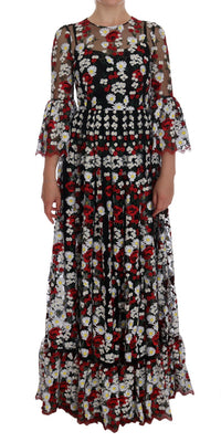 Black Chamomile Roses Embroidered Dress