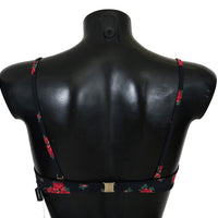 Black Red Roses Bikini Top