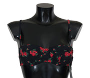Black Red Roses Bikini Top