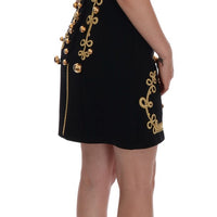 Black Wool Stretch Gold A-Line Dress