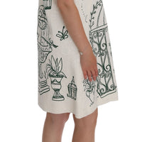 White Jacquard Green Sicily Print Dress