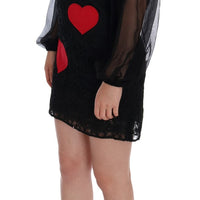 Black Lace Red Heart Shift Dress