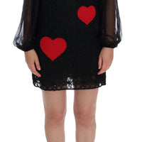 Black Lace Red Heart Shift Dress