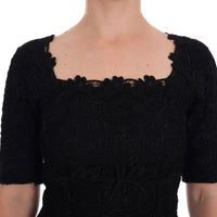 Black Floral Ricamo Sheath Dress