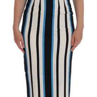Blue White Striped Silk Stretch Sheath Dress