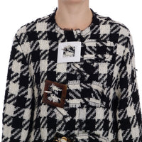 Black White Wool Knitted Crystal Jacket