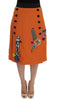 Orange Wool Crystal Sequin Appliques Skirt