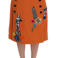 Orange Wool Crystal Sequin Appliques Skirt