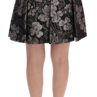 Black Silver Brocade Floral Skirt