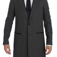 Gray Wool Stretch 3 Piece Long Blazer Suit