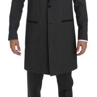 Gray Wool Stretch 3 Piece Long Blazer Suit