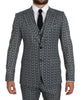 Blue Wool Owl Print Slim Fit 3 Piece Suit