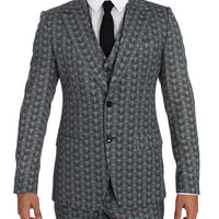 Blue Wool Owl Print Slim Fit 3 Piece Suit