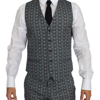 Blue Wool Owl Print Slim Fit 3 Piece Suit