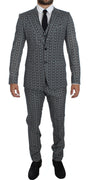 Blue Wool Owl Print Slim Fit 3 Piece Suit