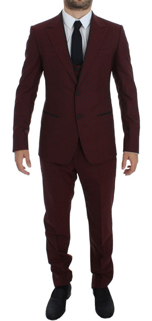 Bordeaux Wool Stretch Slim 3 Piece Suit