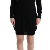 Black Wool Long Sleeve Shift Dress