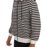 Blue White Striped Hooded Cotton Sweater