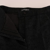 Black Floral Brocade High Waist Pants