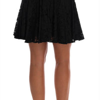 Black Floral Cutout Lace A-Line Skirt