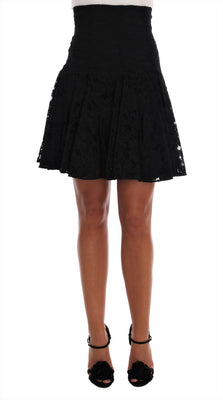 Black Floral Cutout Lace A-Line Skirt