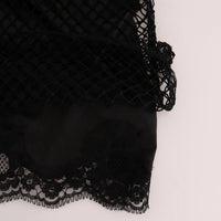 Black Silk Mesh Floral Lace Top