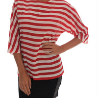 Red White Striped Silk T-Shirt