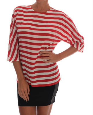 Red White Striped Silk T-Shirt