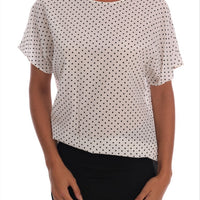 White Polka Dotted Silk T-shirt Top