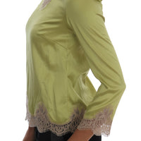 Green Silk Stretch Blouse Top