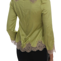 Green Silk Stretch Blouse Top