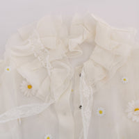 White Daisy Applique Silk Shirt